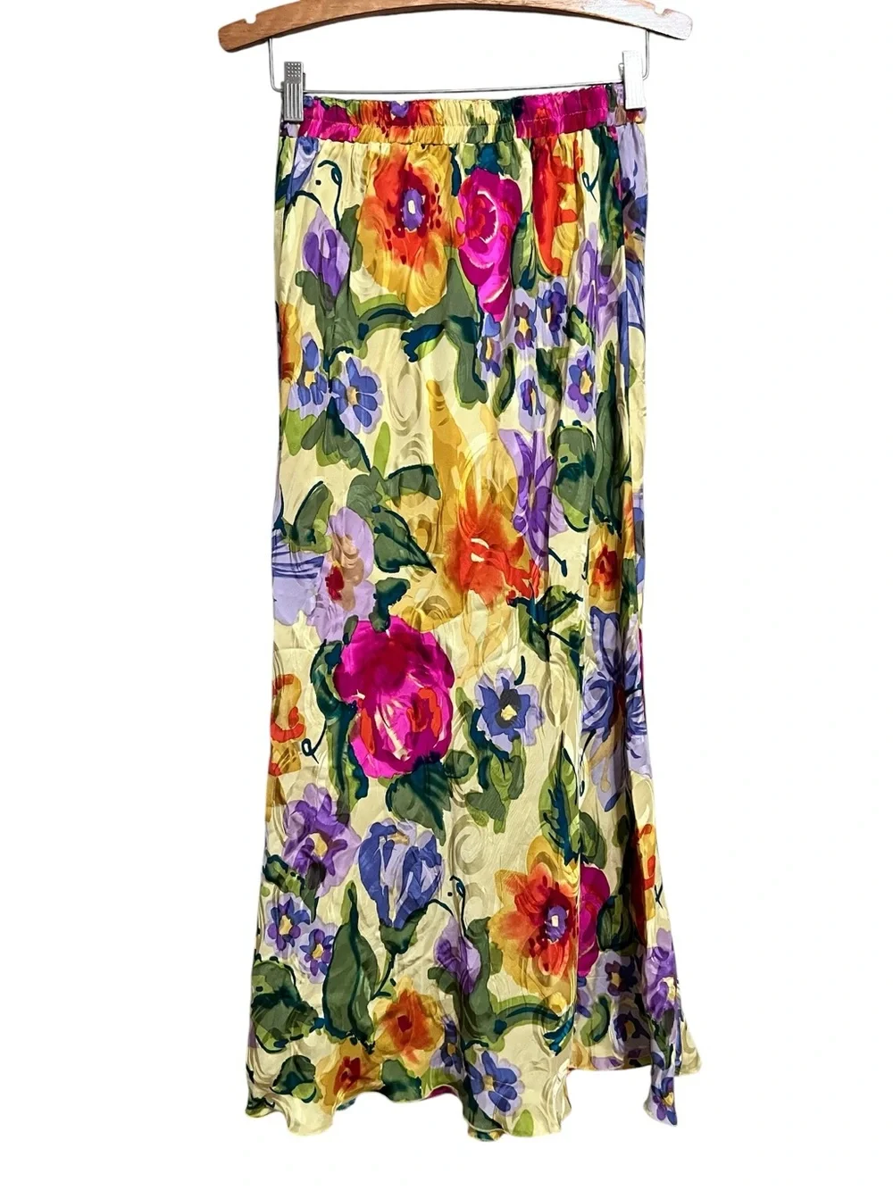 Vintage 100% Silk Floral Skirt Cottagecore Whimsigoth Dopamine